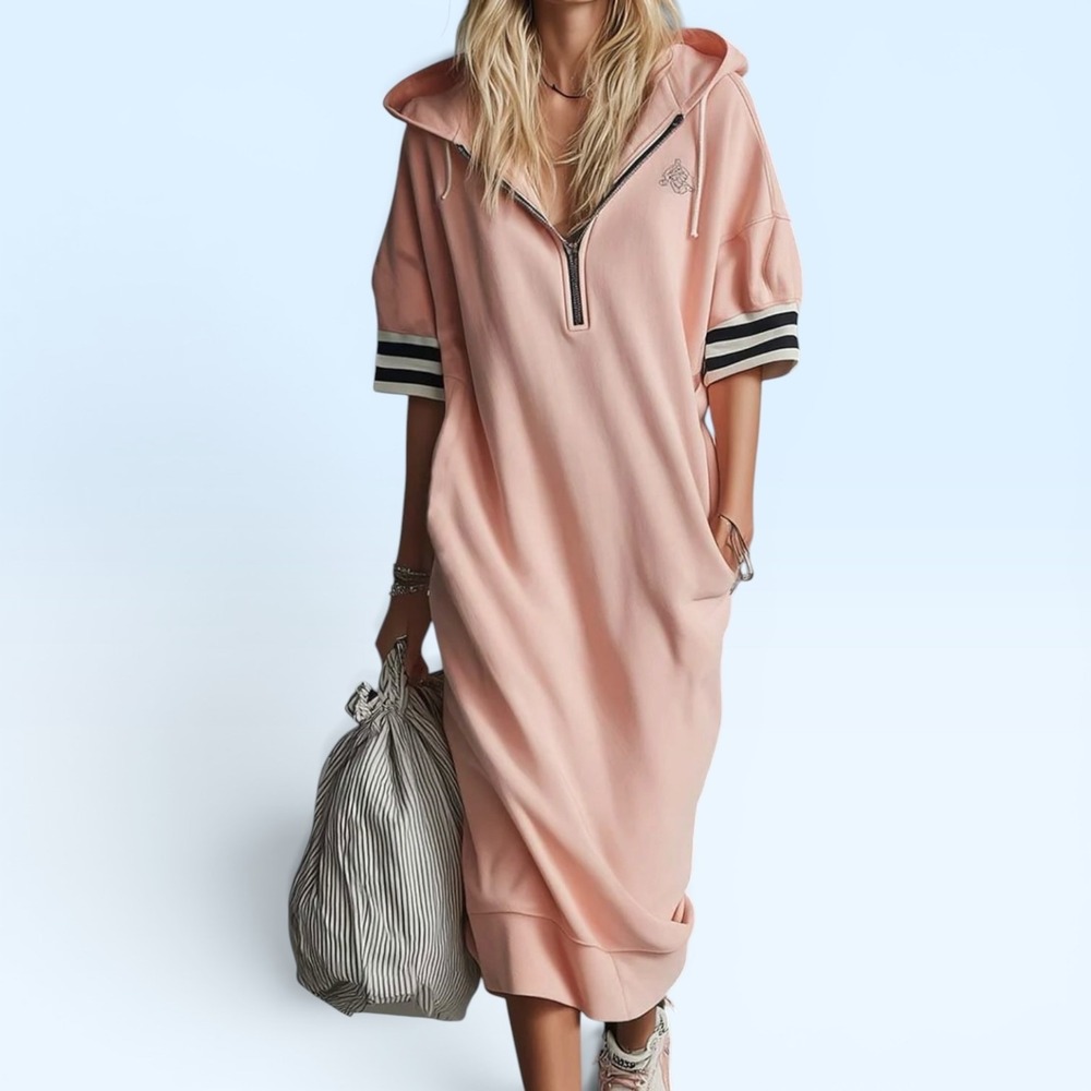 OYROSY Pink Sporty Hooded Sweatshirt Midi‎ Lounge Dress S